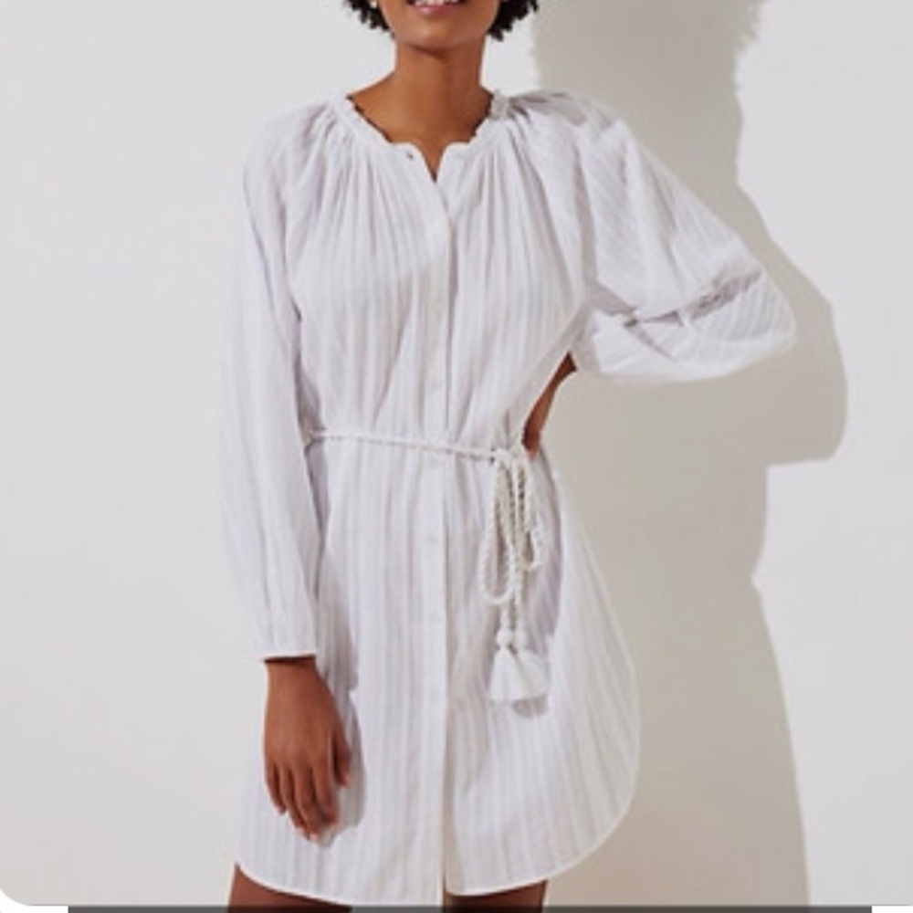 LOFT White Striped Long-Sleeve Swim Coverup